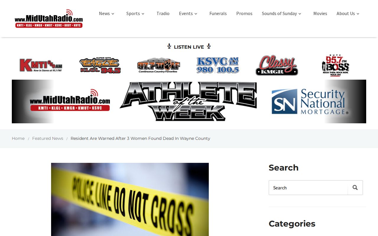 Wayne County incident news record example from Mid-Utah Radio