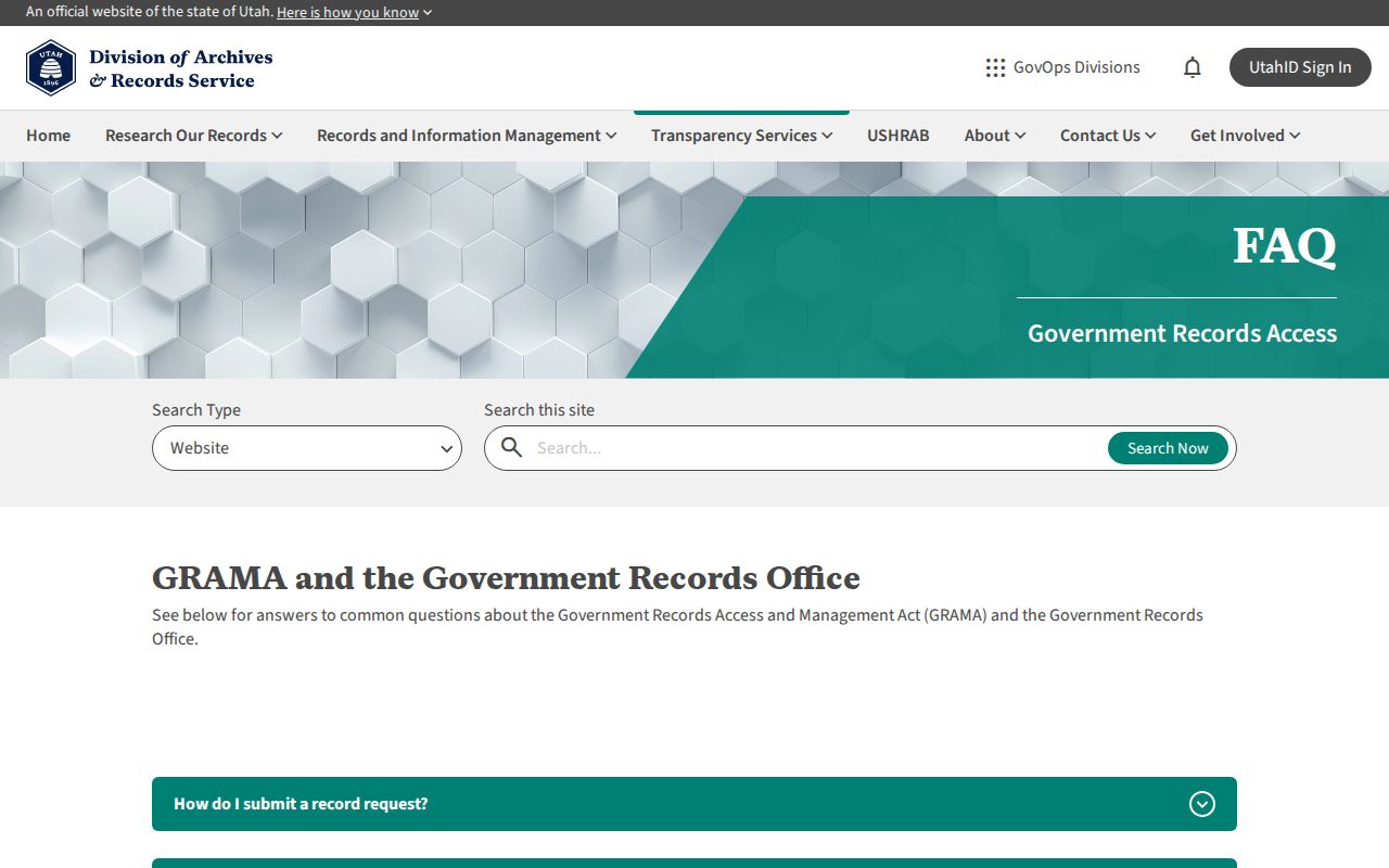 Wayne County booking record request context on the Utah Archives GRAMA FAQ