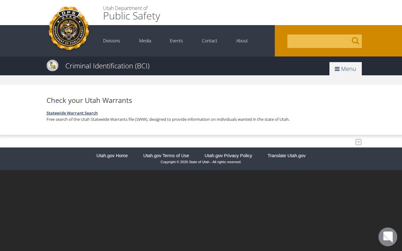 Wayne County warrant record check through Utah BCI